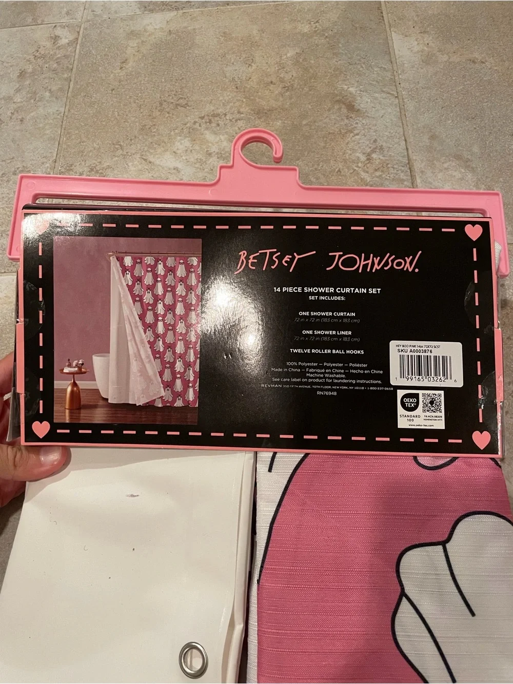 NWT Betsey Johnson Pink Ghost Halloween 14 Piece Shower Curtain Set
